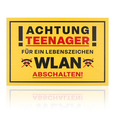 FunX Achtung Teenager WLAN Türschild - Lustiges Wandschild Vorsicht Warnschild