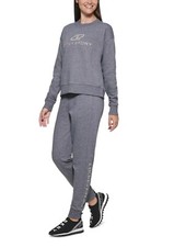 DKNY Women's Sports Embroidered Logo Cotton Sweatshirt Black Heather Small NWT