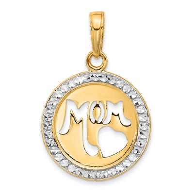 14k Gelbgold Diamantschliff MOM Cut-out Herz Anhänger