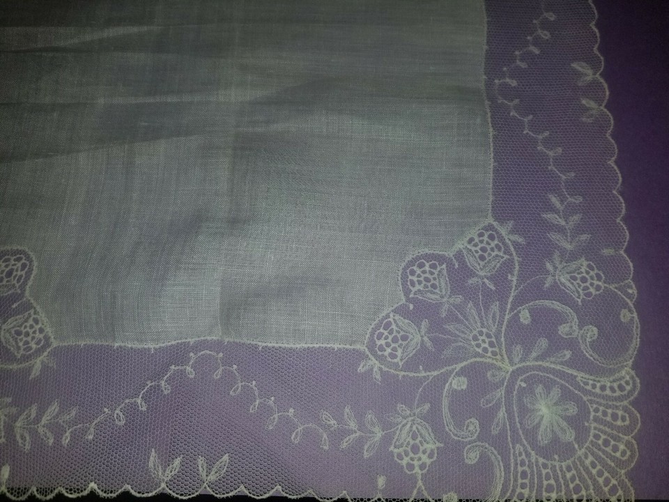 ANTIQUE ORNATE NEEDLE LACE EMBROIDERED FLORAL LINEN BRIDAL WEDDING