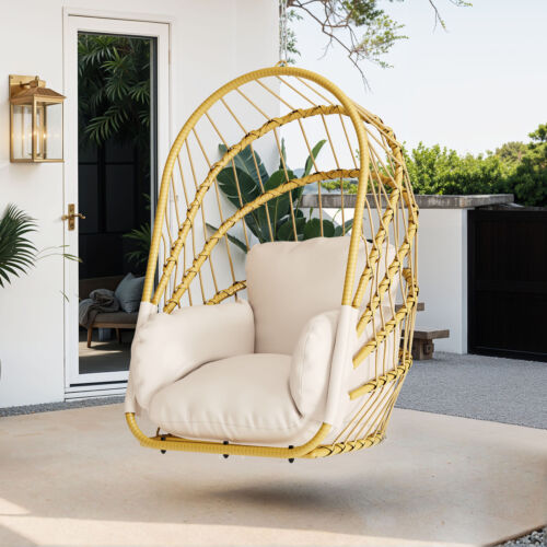 Hanging Egg Chair Patio Wicker Rattan Egg Shaped Swing Chair Outdoor Backyard