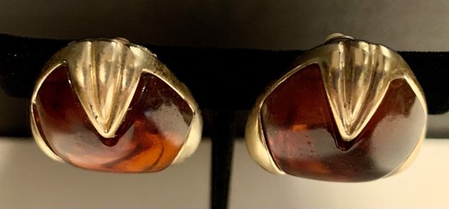 Pendientes de clip vintage de plástico ámbar carey tono dorado - Imagen 5 de 16