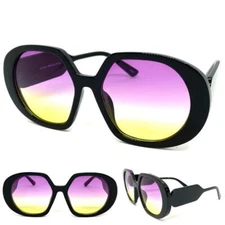 Oversized Classic Vintage Retro Style SUN GLASSES Black Frame Purple Yellow Lens