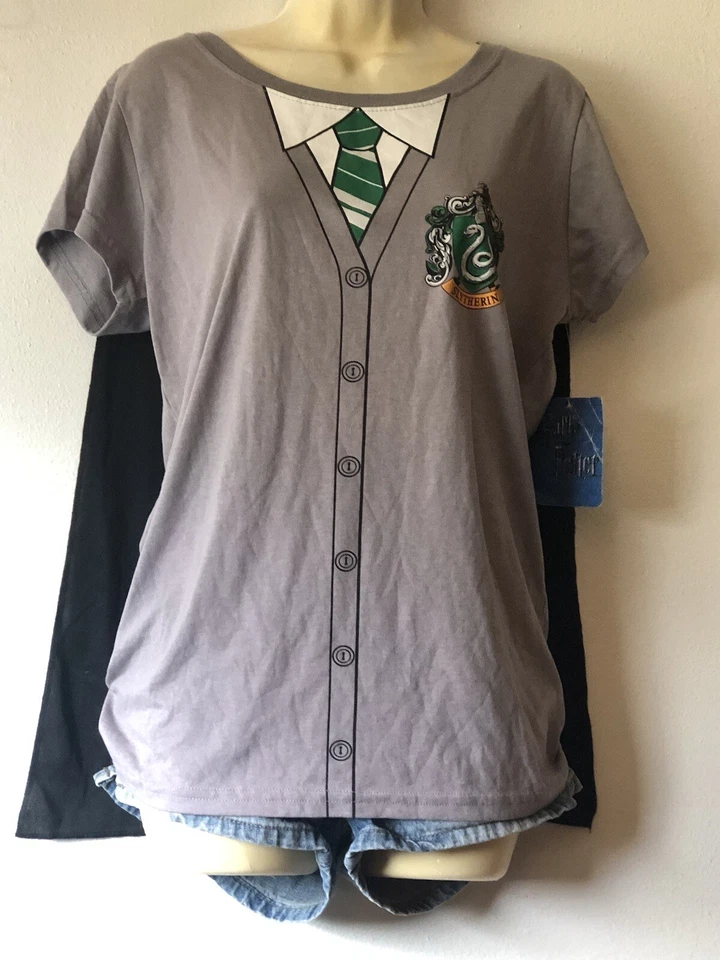 Harry Potter Slytherin Graphic T-Shirt Uniform With Cape Costume Tee NWT - Image 2 of 4