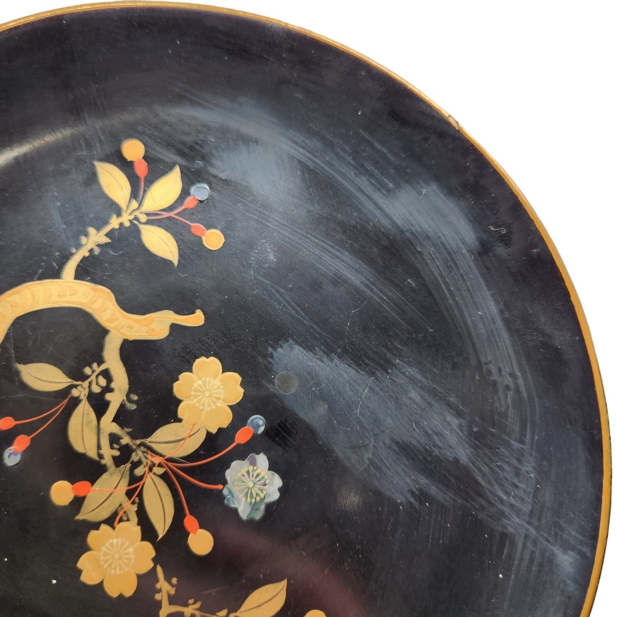 NAGAE + 　Abalone shell　ゴールドプレート Vintage Japanese Lacquered Lacquerware Plate with Abalone