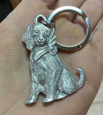 Spaniel Dog with Bandana Keychain Pewter