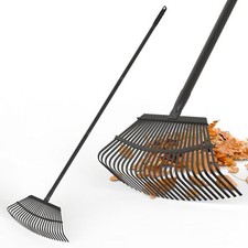 Garden Rake Heavy Duty 25-tooth Metal 65"Adjustable Long Handle Lawn Leveling