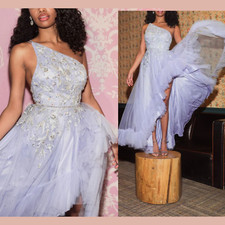 NWT MAC DUGGAL [ 6 ] 11265 Embellished One Shoulder Asymmetrical Hem Gown J1602