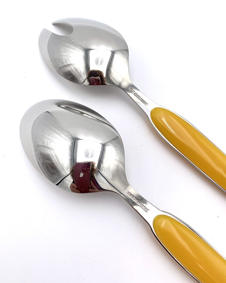 Rare VTG Yellow & Blue WMF Cromargan Fantasia Serving Fork & Spoon