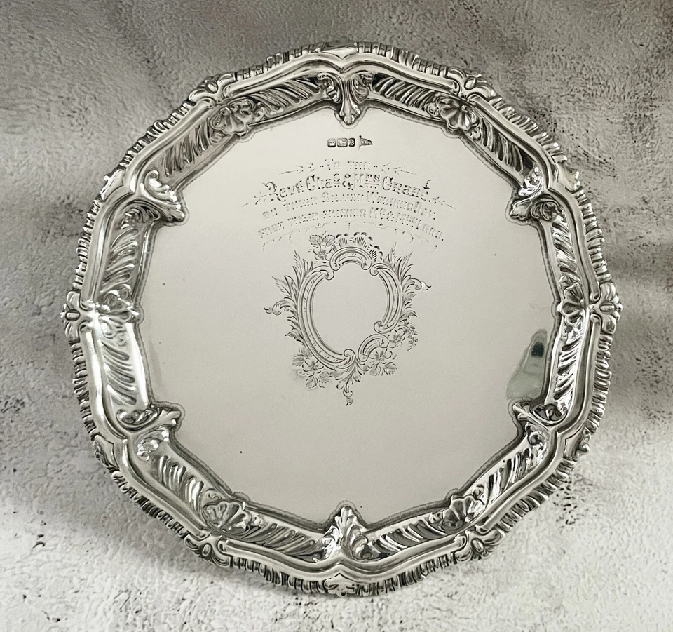 Antique Victorian Sterling Silver Walker & Hall Tray/Salver 1899 - Image 3 of 4