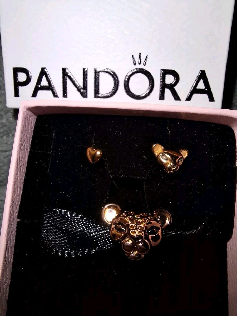 Genuine Pandora Rose Gold Lioness Princess Charm Earrings ALE
