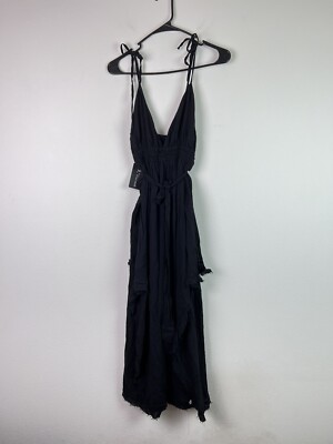 Vivimos Black Dress Boho Flowy Midi/Maxi Dress High Low Hem