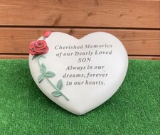 Large Heart Embossed With A Red Rose ' SON ' Memorial Grave Ornament