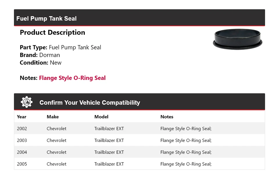 Уплотнение бака топливного насоса для Chevrolet Trailblazer EXT Dorman 2002-2005 годов выпуска 2003 2004 годов выпуска - Изображение 2 из 4