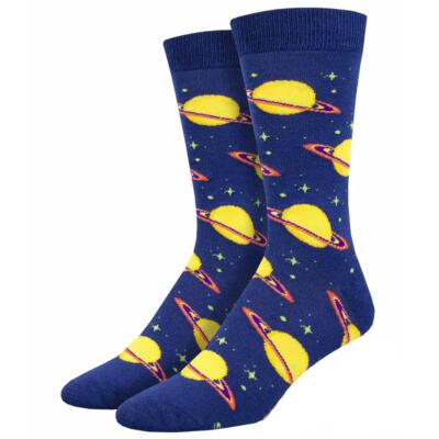 Socksmith Men's Bamboo Crew Socks Star Struck by Saturn Novelty Footwear
