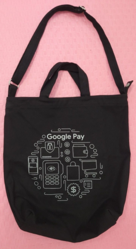BAGGU "Google Pay" Duck Bag Cotton Canvas Tote Pocket Black Adjustable Strap - Picture 1 of 12
