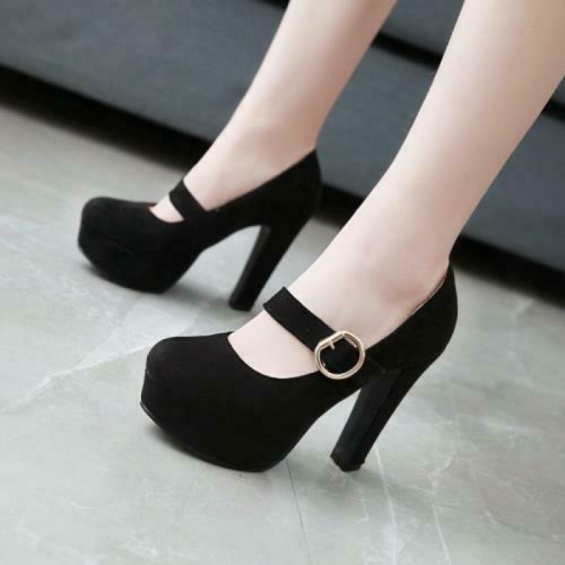 Womens Block High Heels Ankle Strap Round Toe Platform Pumps Mary