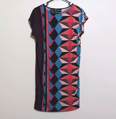 Avirate Red Blue Black Geometric Retro Slinky Knit Dress