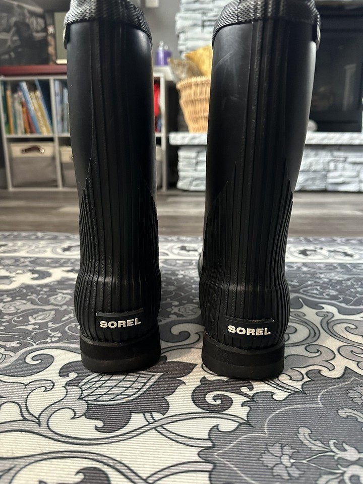 SOREL Joan Short Rain Boot Black Eva Comfort Rubber Boots Traction