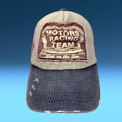 Motors Racing Team Distressed Baseball Cap Ripstop Canvas Strapback Dad Hat