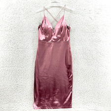 Fashion Nova Womens Medium Pink Satin Sleeveless Strappy Knee Length Slip Dress