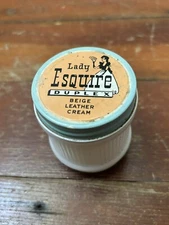 Lady Esquire beige leather cream, ribbed milk glass duplex jar