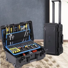 22 inches Black Large Rolling Waterproof Case Hardware Box with Dividers/Pockets