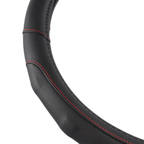 Synth Leather Steering Wheel Cover Comfort Grip Red Stitching Standard Size - Picture 6 of 8
