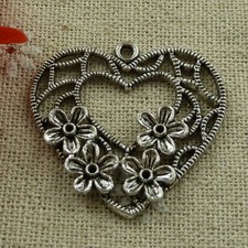 Free Ship 46 pcs tibetan silver flower heart charms pendant 34x32mm L-1517