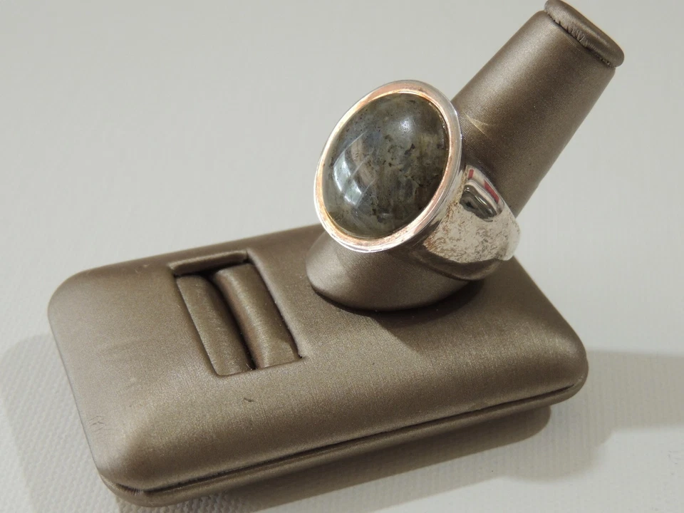 925 STERLING SILVER & GREEN /GRAY RND STONE RING SZ 10.5 MARKED RLM 17 grams - Image 3 of 4