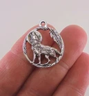 925 Sterling silver 20" necklace charm WOLF HOWLING MOON FEATHER  pendant women 