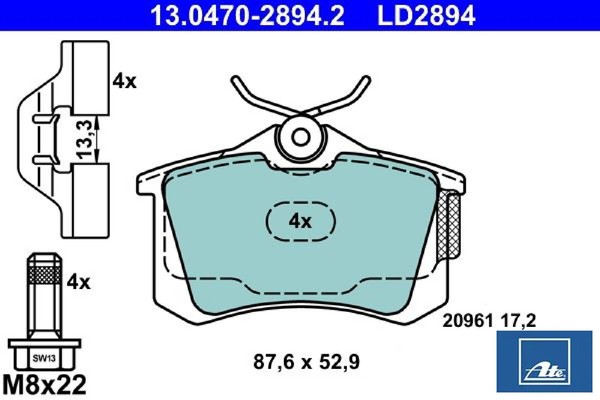 ATE 13.0470-2894.2 Bremsbelagsatz FüR Scheibenbremse Bremsbelagsatz-image