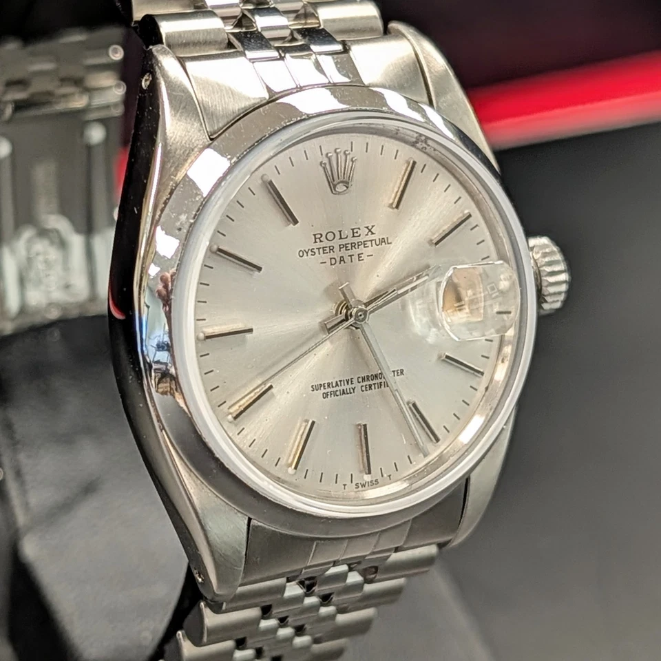 1968 Rolex Date Watch 1500 34mm Cal. 1570 26 Jewels Silver Dial Wristwatch S.S. - Image 4 of 4