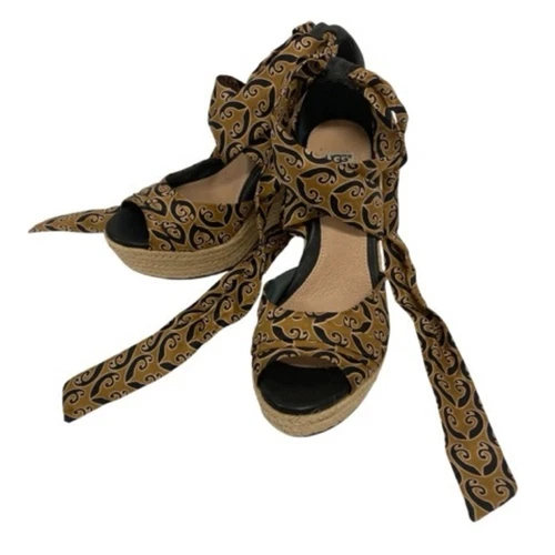 AG UGG sandali stringati zeppa suola 23 5 cm (9 25 pollici) motivo totale marrone usati 84a5