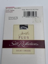 Hanes PLUS Knee Highs Enhanced Toe Barely Black Silk Reflections Silky Sheer