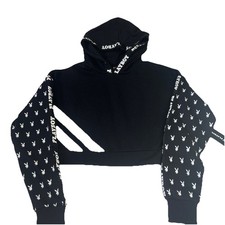 PLAYBOY Black Hooded Crop Sweatshirt with White Logo size Adult Medium