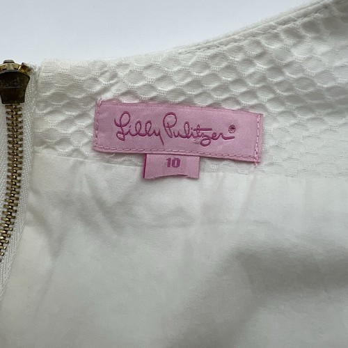 Lilly Pulitzer Shift Dress Womens 10 White Pink Embroidery Sleeveless V Neck - Picture 3 of 6