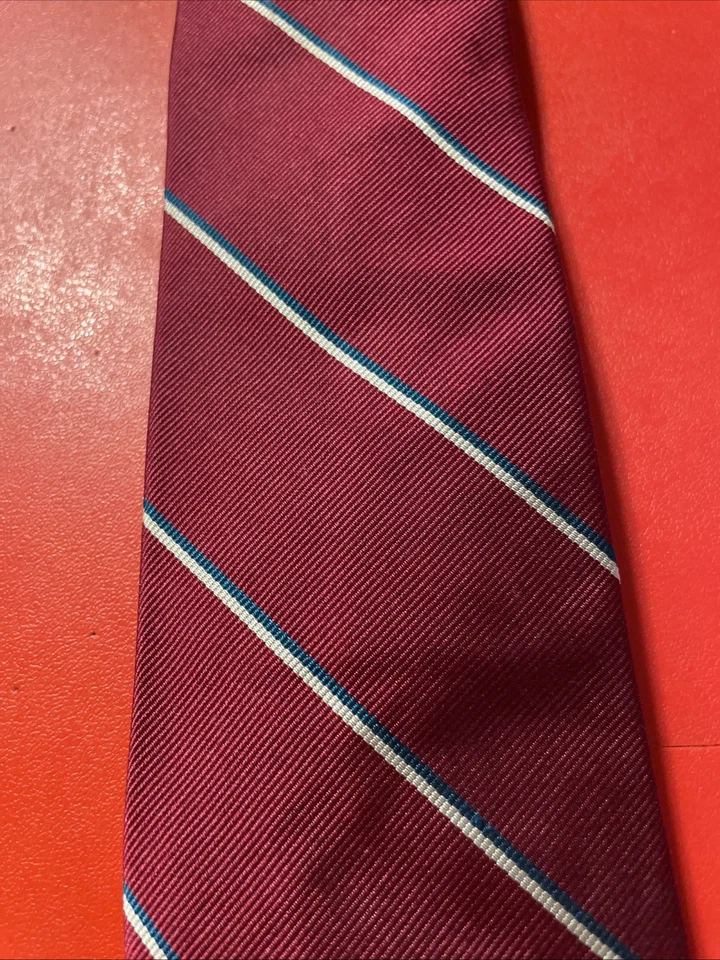Corbata a rayas semi delgada de seda Lord & Taylor Repp usada en excelente estado EE. UU. Organzine Warp Foto 3 de 4