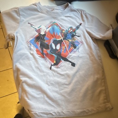 Marvel Spider-Man & Spider-Gwen Boys White Graphic Logo Tee, M, Short Sleeve