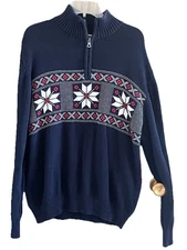 NWT Weatherproof Vintage Men's Snowflake 1/4 Zip Sweater, Color Navy, Size XL