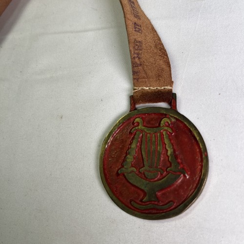 Israeli Verdigris Enamel Brass Lyre Charm Bookmark Suede Strap  - Picture 2 of 8