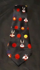 Looney Tunes Mania 1993 Mens Necktie Bugs Daffy Tweety Sylvester Coyote Navy Red