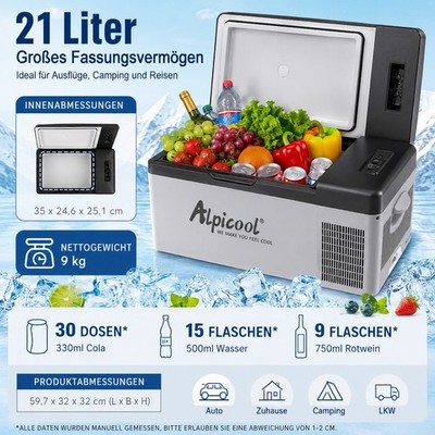 Kühlbox 15L Tragbarer Autokühlschrank  Mini-Kühlschrank mit Gefrierfach Eisbox