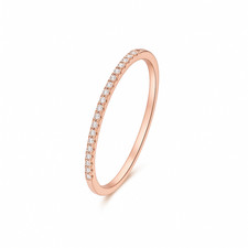 Sterling Silver Half Eternity 1mm Pave CZ Wedding Band Stacking Ring 3 Tones
