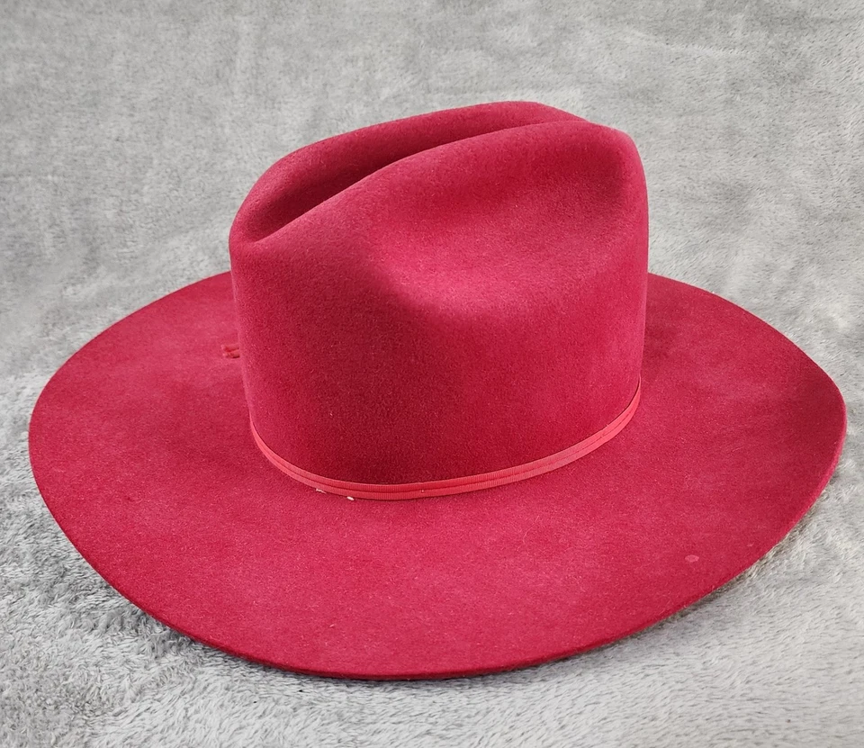 Bailey Cowboy Hat Unisex 7 1/8 Red Felt Wide Brim Fitted Western Made in USA VTG - Image 2 of 4