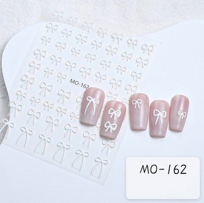 NAIL ART AUFKLEBER 5D GEPRÄGT WEISS SORTIERTE GRÖSSE SCHLEIFEN MO-162