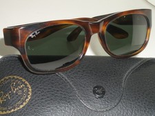 VINTAGE B L RAY BAN W2983 PTBK G15 THICK TORTOISE RECTANGULAR SUNGLASSES w/CASE