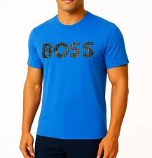 HUGO BOSS Men’s T-Shirt Light Blue – BOSS Tile Logo Print – New Without Tags