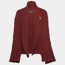 Zadig Voltaire Burgundy Rib Knit Shawl Collar Mystic Cardigan XSS