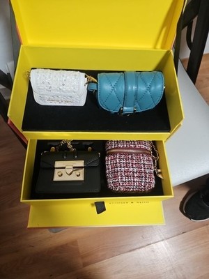 CHARLES & KEITH Mini Crossbody Bag Set 4pc Multicolor Quilted Chain w/ Box